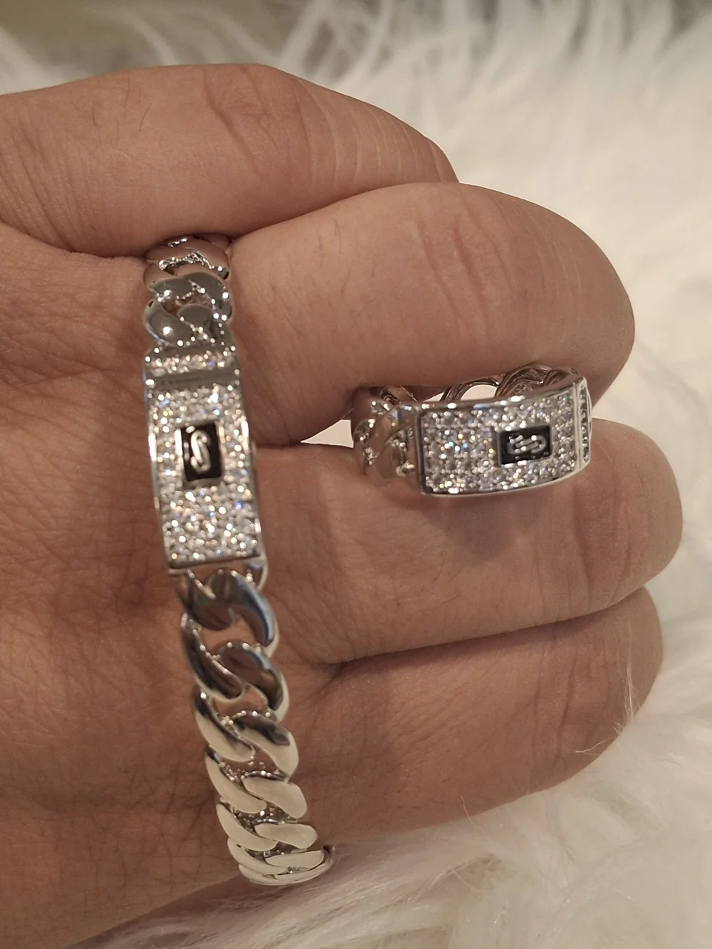 Silver-Tone Men’s Chain Bracelet and Ring Set - Unbranded